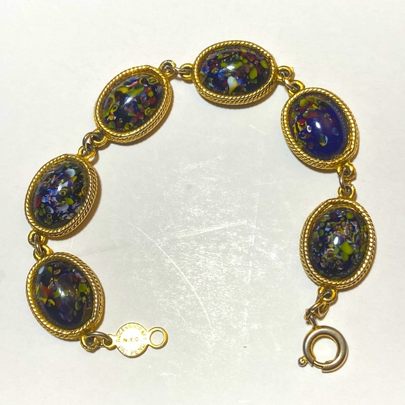 Accessocraft N.Y.C Oval Goldtone Multivolor Glass Beaded Linked Bracelet - Picture 1 of 4